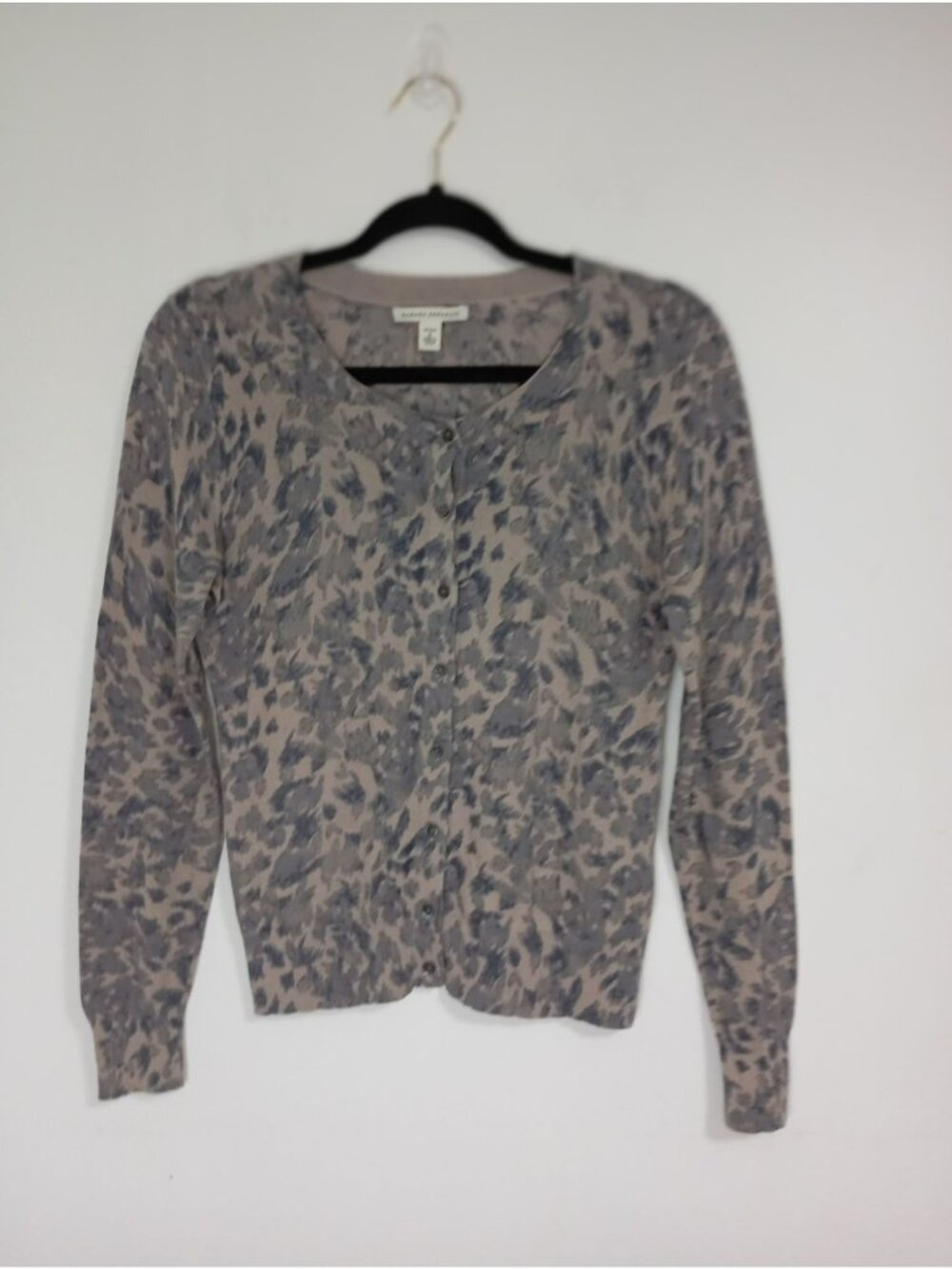 Banana Republic Cardigan Sweater Animal Print Cotton Petite Button-Front Size S